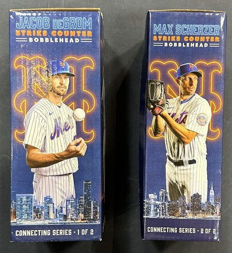 Jacob deGrom Max Scherzer 2022 NY Mets SGA Strike Counter Bobblehead Bobble Set