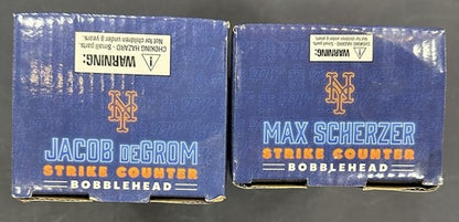 Jacob deGrom Max Scherzer 2022 NY Mets SGA Strike Counter Bobblehead Bobble Set