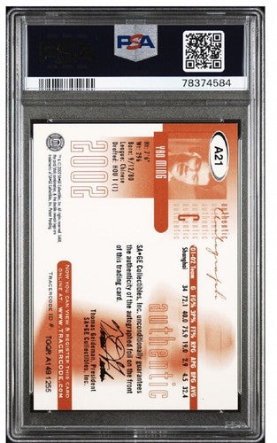 2002 SAGE YAO MING Rookie Psa 10 Gem Mint AUTO /125 Red PSA 9 Card Rc Hof Pop 1