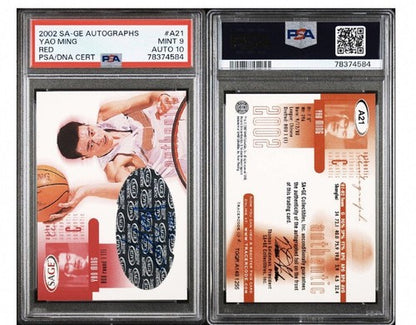 2002 SAGE YAO MING Rookie Psa 10 Gem Mint AUTO /125 Red PSA 9 Card Rc Hof Pop 1