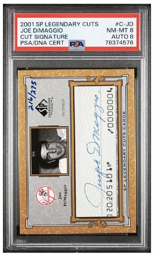 2001 Upper Deck SP Legendary Cuts Joe DiMaggio Psa 8 Mint Auto Cut Check Hof LE