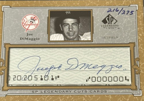 2001 Upper Deck SP Legendary Cuts Joe DiMaggio Psa 8 Mint Auto Cut Check Hof LE