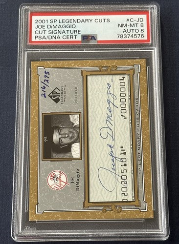 2001 Upper Deck SP Legendary Cuts Joe DiMaggio Psa 8 Mint Auto Cut Check Hof LE