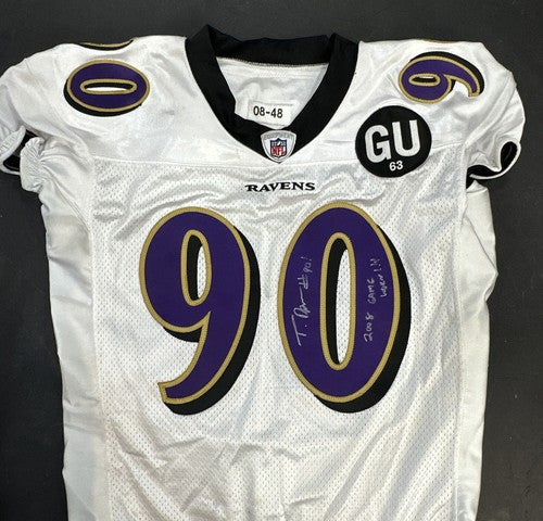 Trevor Pryce #90 signed game used Reebok 2008 Tag Patch Ravens Jersey Auto Coa