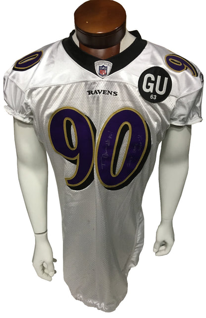 Trevor Pryce #90 signed game used Reebok 2008 Tag Patch Ravens Jersey Auto Coa