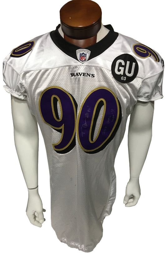 Trevor Pryce #90 signed game used Reebok 2008 Tag Patch Ravens Jersey Auto Coa