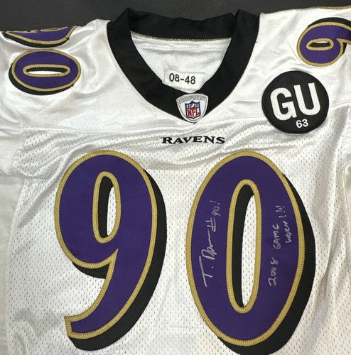 Trevor Pryce #90 signed game used Reebok 2008 Tag Patch Ravens Jersey Auto Coa