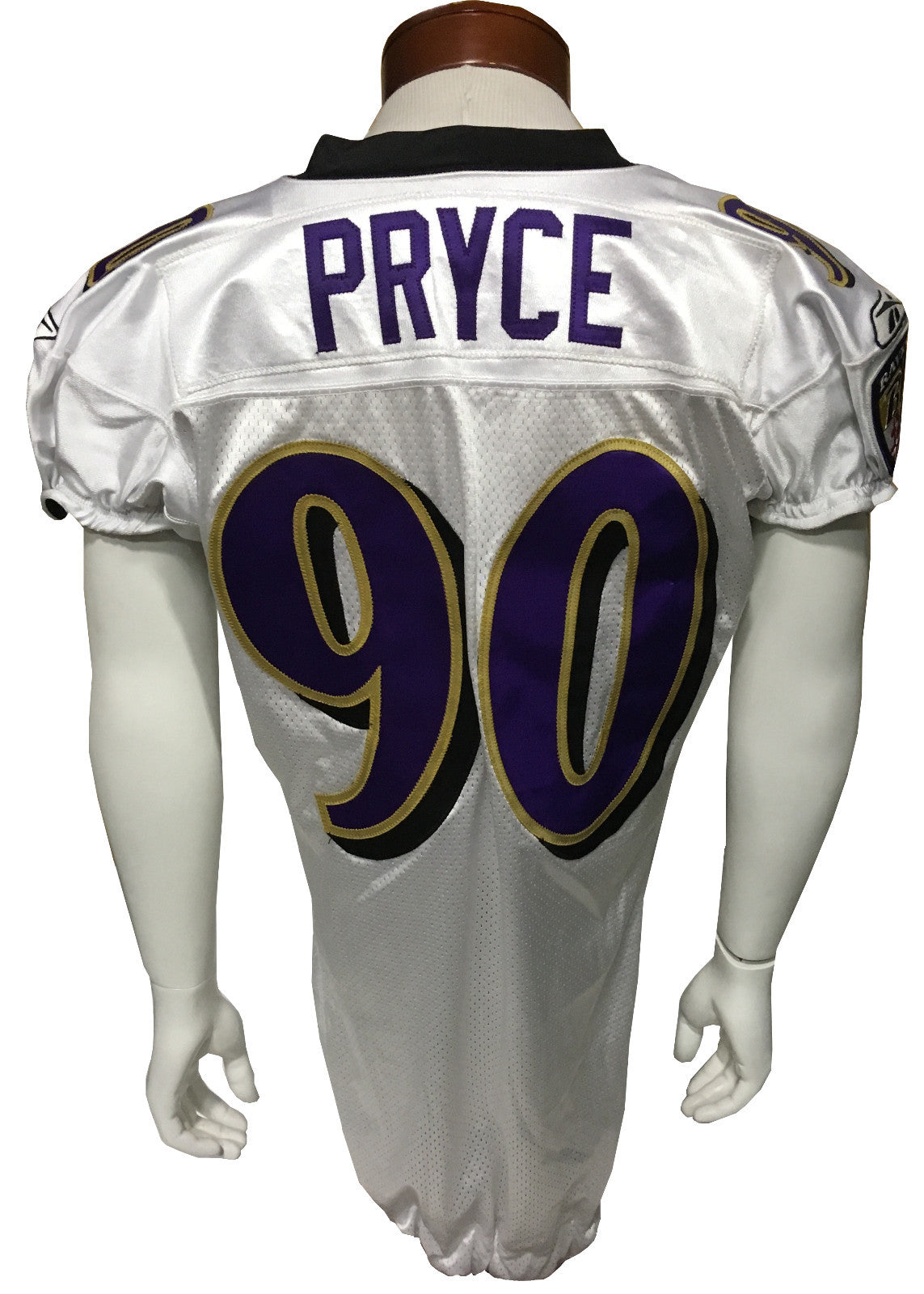 Trevor Pryce #90 signed game used Reebok 2008 Tag Patch Ravens Jersey Auto Coa