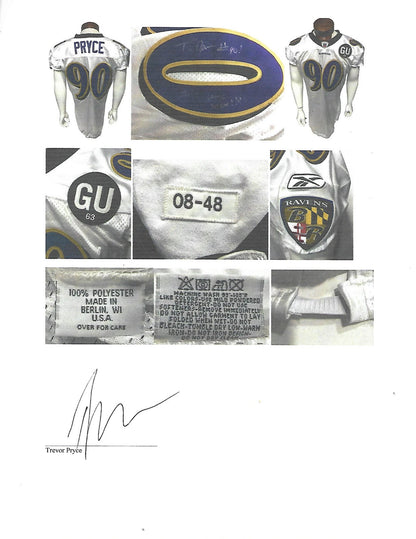 Trevor Pryce #90 signed game used Reebok 2008 Tag Patch Ravens Jersey Auto Coa