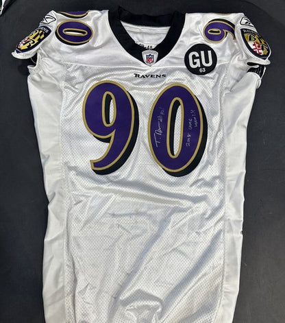 Trevor Pryce #90 signed game used Reebok 2008 Tag Patch Ravens Jersey Auto Coa