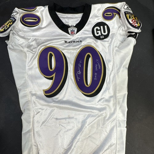 Trevor Pryce #90 signed game used Reebok 2008 Tag Patch Ravens Jersey Auto Coa