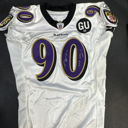 Trevor Pryce #90 signed game used Reebok 2008 Tag Patch Ravens Jersey Auto Coa