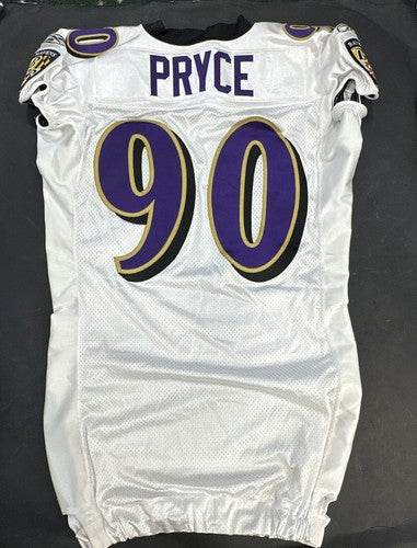Trevor Pryce #90 signed game used Reebok 2008 Tag Patch Ravens Jersey Auto Coa