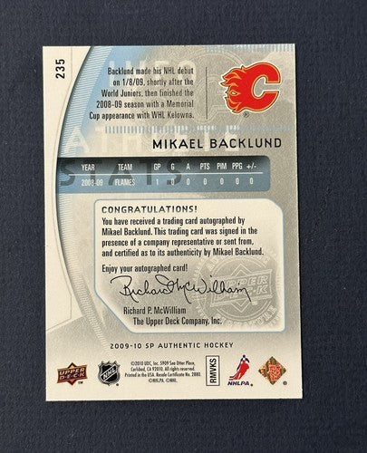 2009-10 SP Authentic MIKAEL BACKLUND Mint AUTO Rookie Future Watch /999 CALGARY