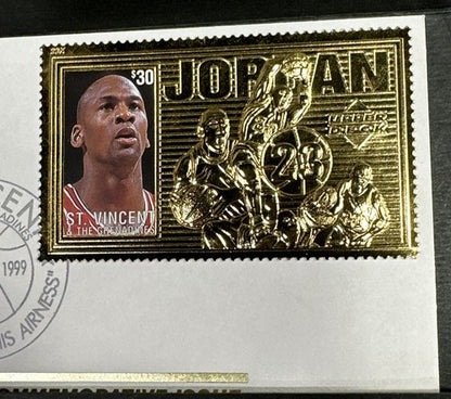 FAREWELL TO  “ HIS AIRNESS “ 24 kt gold Michael jordan 1999 mint stamp