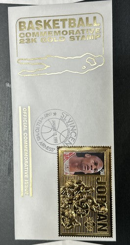 FAREWELL TO  “ HIS AIRNESS “ 24 kt gold Michael jordan 1999 mint stamp