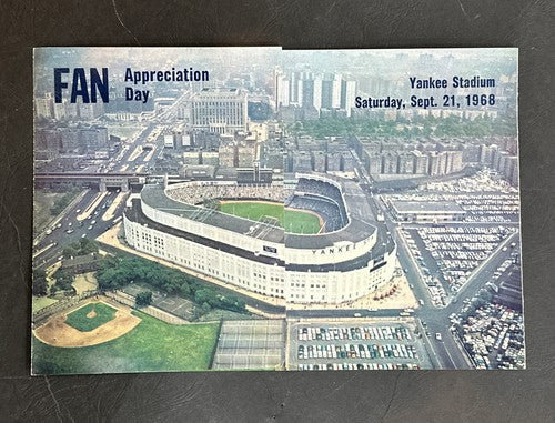 Fan Appreciation Day YANKEE Stadium Sept 21 1968 Fold Out Pamphlet Mickey Mantle