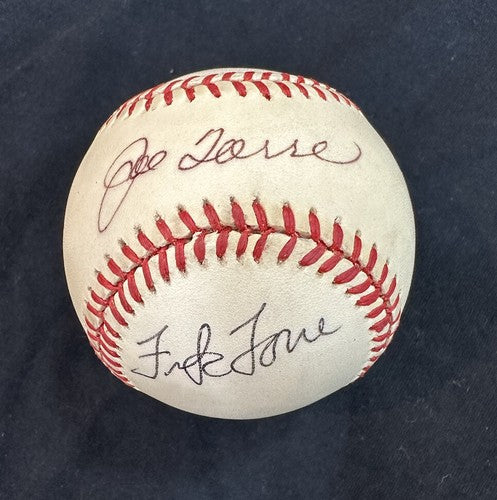 JOE TORRE + FRANK TORRE Signed 1996 World Series Baseball Yankees Auto Steiner