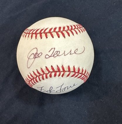 JOE TORRE + FRANK TORRE Signed 1996 World Series Baseball Yankees Auto Steiner
