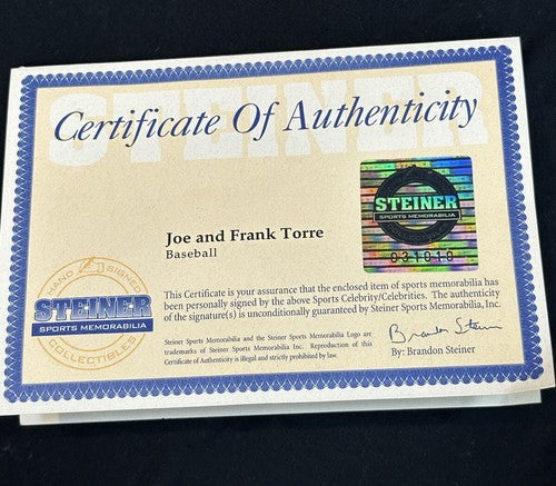 JOE TORRE + FRANK TORRE Signed 1996 World Series Baseball Yankees Auto Steiner