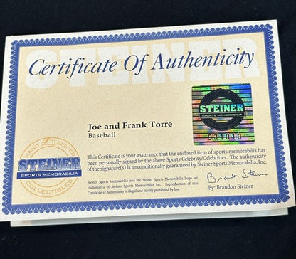 JOE TORRE + FRANK TORRE Signed 1996 World Series Baseball Yankees Auto Steiner