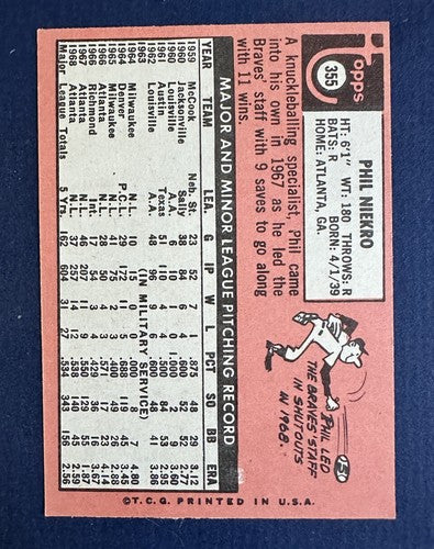 1969 Topps Set-Break #355 Phil Niekro NM - Mint Centered Hof Braves