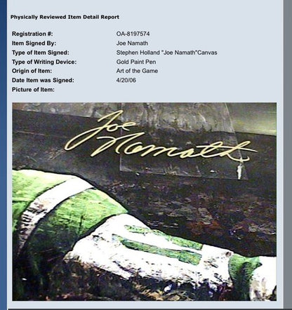 Joe Namath Jets Signed Stephen Holland Painted Giclee Canvas /99 OA Online Coa