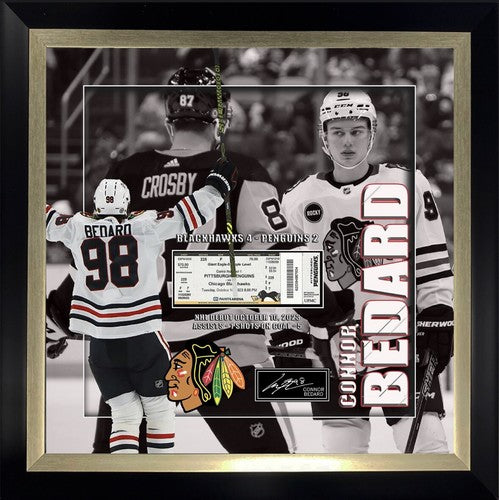 Connor Bedard 3D Framed Photo NHL Debut Replica Ticket Facsimile Auto Blackhawks