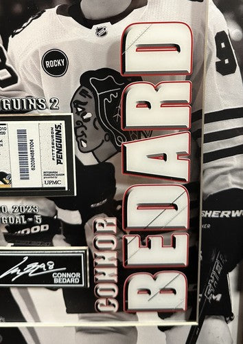 Connor Bedard 3D Framed Photo NHL Debut Replica Ticket Facsimile Auto Blackhawks