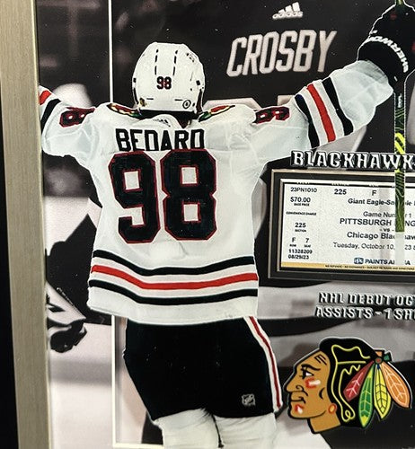 Connor Bedard 3D Framed Photo NHL Debut Replica Ticket Facsimile Auto Blackhawks