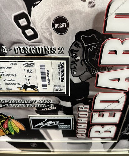 Connor Bedard 3D Framed Photo NHL Debut Replica Ticket Facsimile Auto Blackhawks