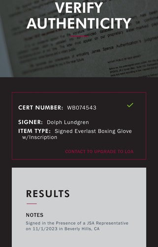 Dolph Lundgren Drago Signed Red Everlast Boxing Glove Rocky IV Autograph JSA COA