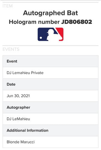 DJ LeMahieu Ny Yankees Signed Marucci Game Model Bat Auto Fanatics & Mlb Coa