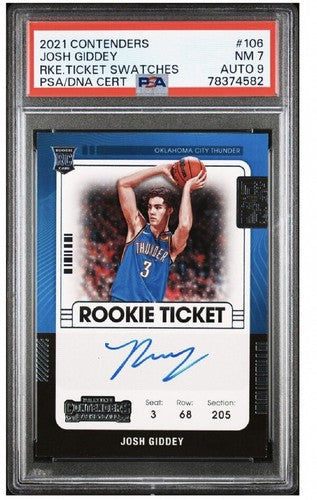 JOSH GIDDEY 2021 22 CONTENDERS ROOKIE TICKET VARIATION PSA 9 Auto & 7 Card