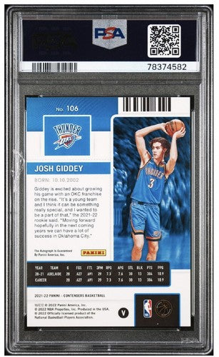 JOSH GIDDEY 2021 22 CONTENDERS ROOKIE TICKET VARIATION PSA 9 Auto & 7 Card