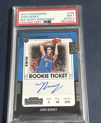 JOSH GIDDEY 2021 22 CONTENDERS ROOKIE TICKET VARIATION PSA 9 Auto & 7 Card