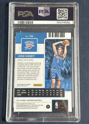 JOSH GIDDEY 2021 22 CONTENDERS ROOKIE TICKET VARIATION PSA 9 Auto & 7 Card