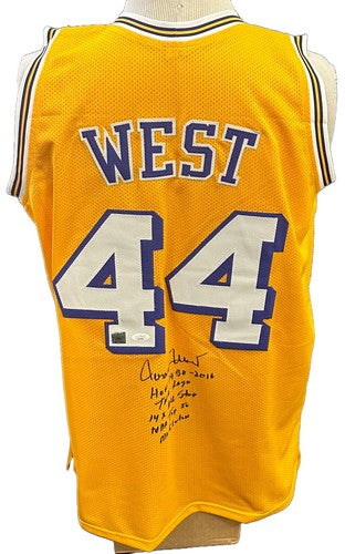 Jerry West Signed LA Lakers 5 Stat Jersey The Logo HOF All Star Autograph JSA