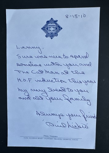 Phil Niekro Handwritten Signed Letter On Hof Personal STATIONARY Mint Autograph