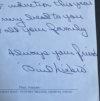 Phil Niekro Handwritten Signed Letter On Hof Personal STATIONARY Mint Autograph