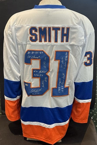 Billy Smith Signed Islanders 9 Stat Jersey HOF Auto Stanley Cup Steiner CXC COA