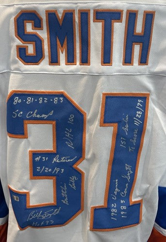 Billy Smith Signed Islanders 9 Stat Jersey HOF Auto Stanley Cup Steiner CXC COA