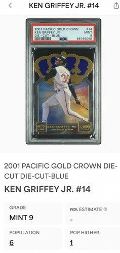 2001 Pacific Ken Griffey Jr Gold Crown Blue Die Cut /100 Psa 9 Mint Low Pop Rare
