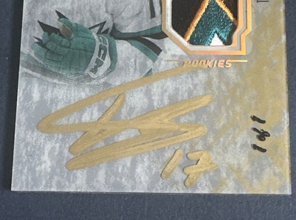 2022-23 Upper Deck Spx Black Lustrous Rookies Patch 1/1 Thomas Bordeleau Sharks
