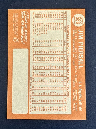 1964 Topps Hi #586 Jim Piersall  Angels Mint + Razor Sharp Beauty Crisp