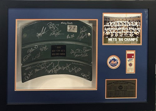 1986 WS NY Mets Signed Shea Stadium Seat Back Framed Shadowbox 26 Auto MLB COA