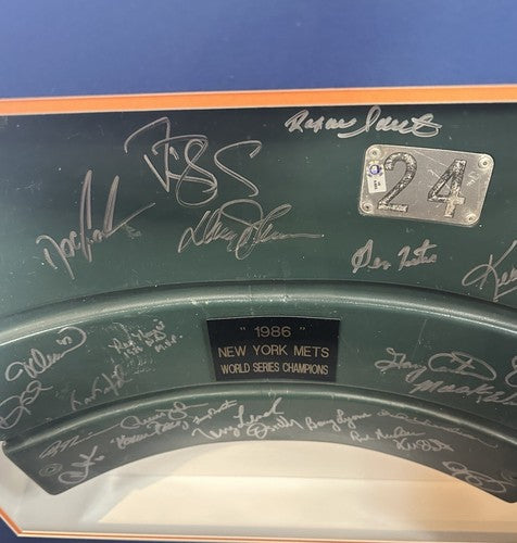 1986 WS NY Mets Signed Shea Stadium Seat Back Framed Shadowbox 26 Auto MLB COA