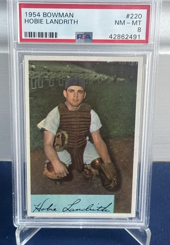 1954 Bowman #220 Hobie Landrith Reds PSA 8 Mint Dead Centered Only 7 Higher