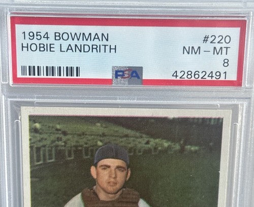 1954 Bowman #220 Hobie Landrith Reds PSA 8 Mint Dead Centered Only 7 Higher
