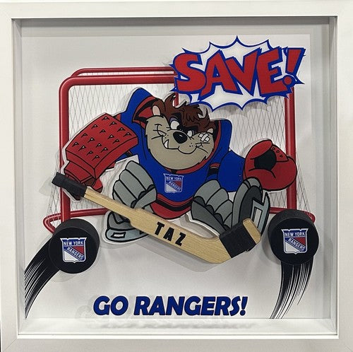 Taz Tasmanian Devil Looney Tunes NY Rangers Framed 3D Pucks & Stick Photo Art